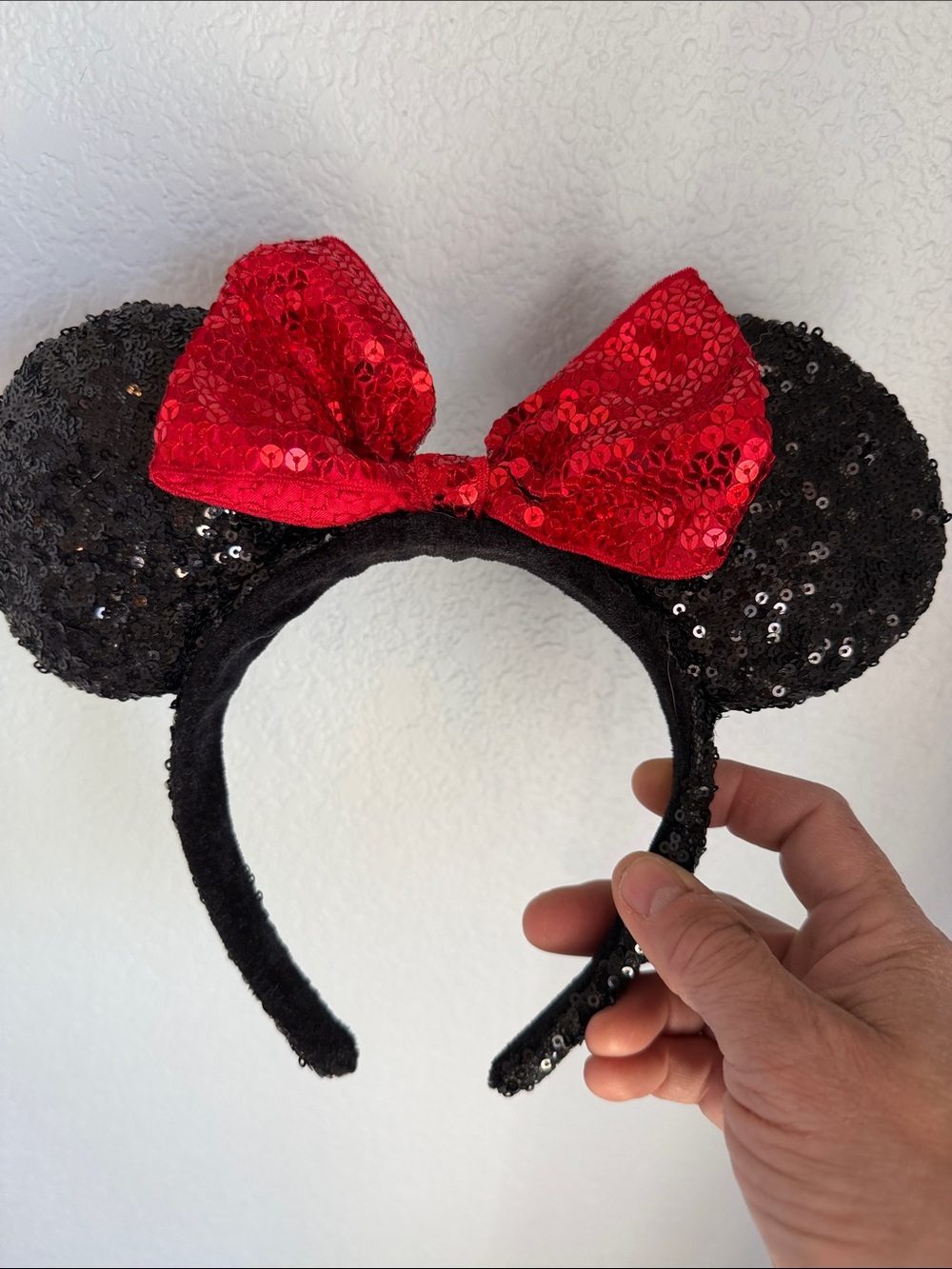 Disney Black Sequin Minnie Ears Headband with Red Sequin Bow